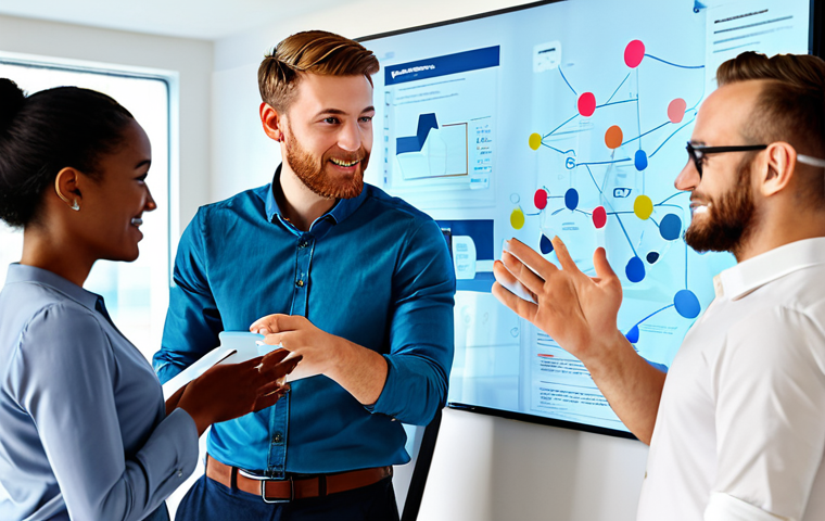 A diverse group of professional adults, fully clothed in modest business casual attire, engaged in an open discussion around a large, transparent digital display. They are actively collaborating and listening, with expressions conveying trust and mutual understanding. The setting is a bright, modern co-working space, featuring abstract visualizations of interconnected user profiles and clear data flows, symbolizing community and transparency. Perfect anatomy, correct proportions, natural poses, well-formed hands, professional photography, high resolution, soft lighting, vibrant colors, safe for work, appropriate content, fully clothed, professional.