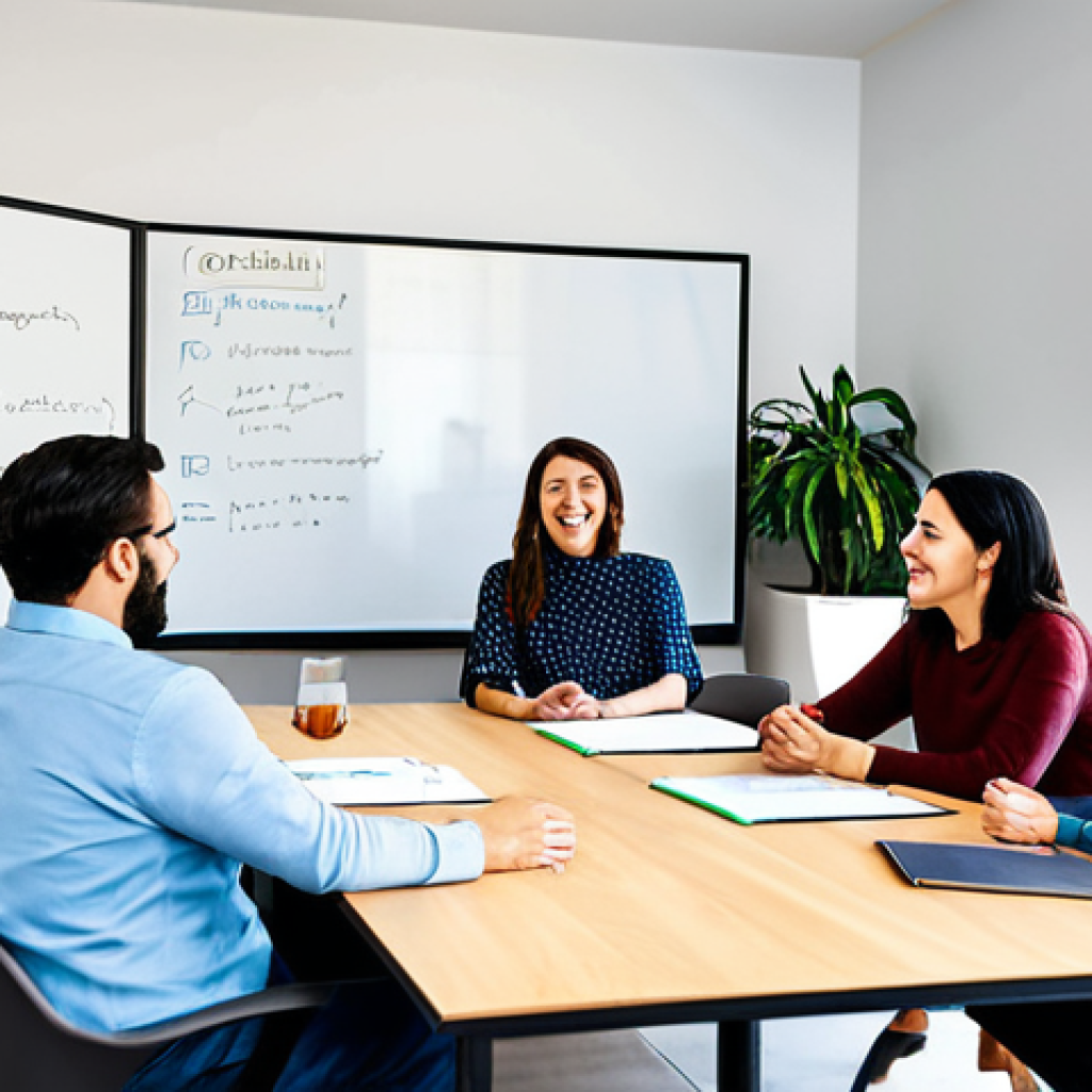 A diverse group of professionals in modest business casual attire, engaged in a collaborative brainstorming session in a bright, modern community co-working space. They are discussing ideas with enthusiasm, demonstrating active listening and mutual support, fostering a sense of belonging. One person gestures towards a whiteboard with a new concept, showcasing a new talent. The atmosphere is positive and encouraging. The subjects are fully clothed, appropriate attire, perfect anatomy, correct proportions, natural pose, well-formed hands, proper finger count, natural body proportions, professional photography, high quality, safe for work, appropriate content, modest, family-friendly.