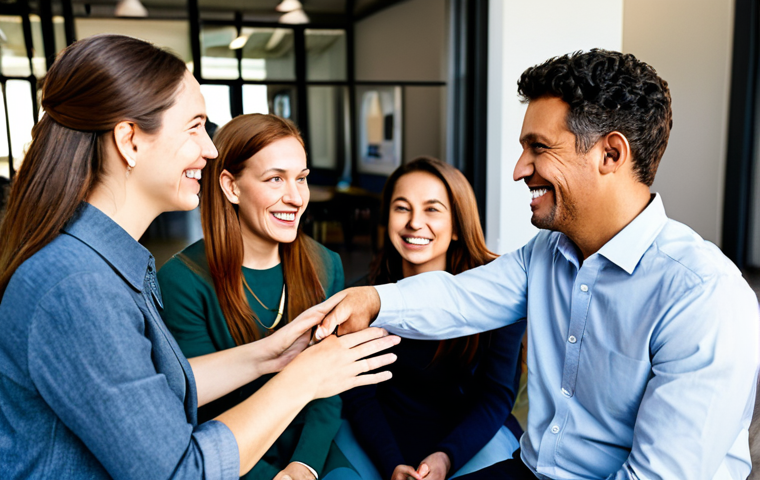 A diverse group of adults, fully clothed in modern casual and professional attire, are gathered in a bright, contemporary community hub. They are engaged in lively, genuine conversation, with warm smiles and active listening expressions, symbolizing the psychological essence of a thriving community built on trust and human connection. The setting is inviting, with soft lighting and comfortable seating. safe for work, appropriate content, fully clothed, modest clothing, family-friendly, perfect anatomy, correct proportions, natural pose, well-formed hands, proper finger count, natural body proportions, professional photography, high quality.