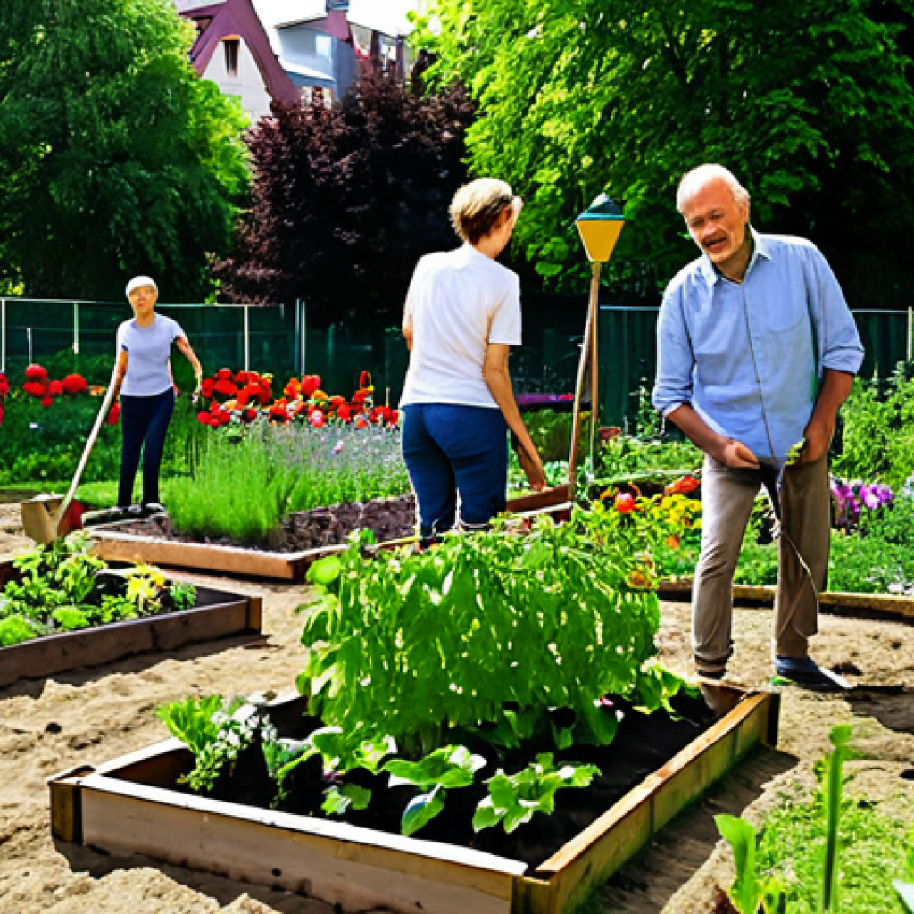 Community Garden in Berlin**
"A vibrant community garden in a sunny Berlin backyard. Diverse group of fully clothed people, appropriate attire, working together planting vegetables and flowers. Kids are laughing and playing nearby. Lush greenery, colorful flowers, wooden raised beds. Perfect anatomy, correct proportions, natural pose. safe for work, appropriate content, fully clothed, family-friendly, professional photography, high quality."
**