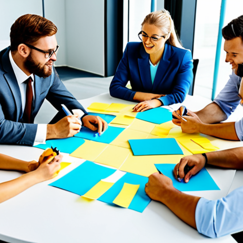 **Image Prompt:** "A diverse group of people collaborating around a large table, brainstorming ideas on sticky notes, modern office environment, bright and airy, fully clothed, appropriate attire, safe for work, perfect anatomy, natural proportions, professional, family-friendly, focus on collaboration and positive energy."