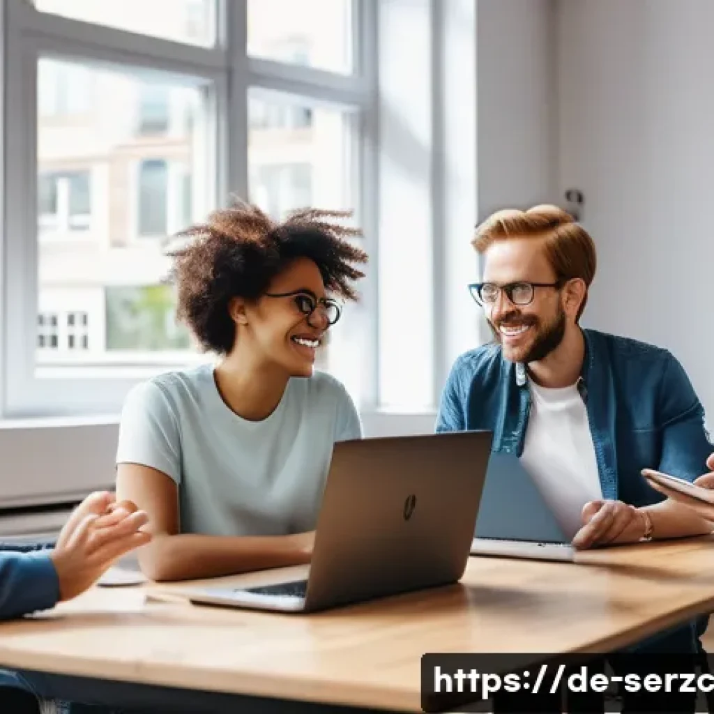 효과적인 커뮤니티 커뮤니케이션 전략 - A lively online community forum scene set in a modern German co-working space, featuring diverse adu...