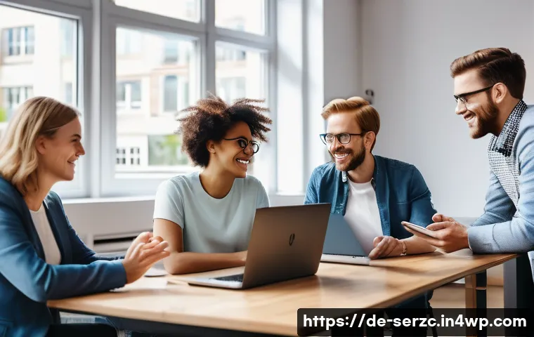 효과적인 커뮤니티 커뮤니케이션 전략 - A lively online community forum scene set in a modern German co-working space, featuring diverse adu...