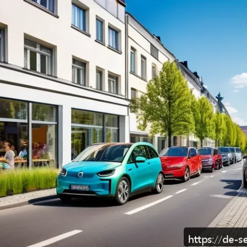 Home 33 커뮤니티 기반 서비스의 경제적 이점 분석 - A vibrant urban scene showcasing a diverse group of people using a carsharing service in a German ci...
